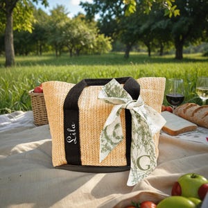 Personalized Beach Straw Bag: Custom Bridal Shower Gift with Scarf