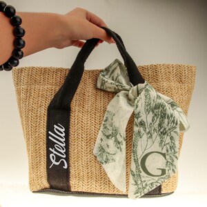 Personalized Beach Straw Tote Bag: Custom Name Scarf Bag, Bachelorette Gift