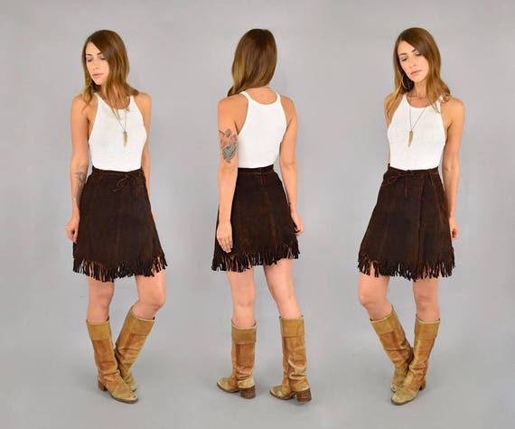 70's Suede Fringe Mini Skirt