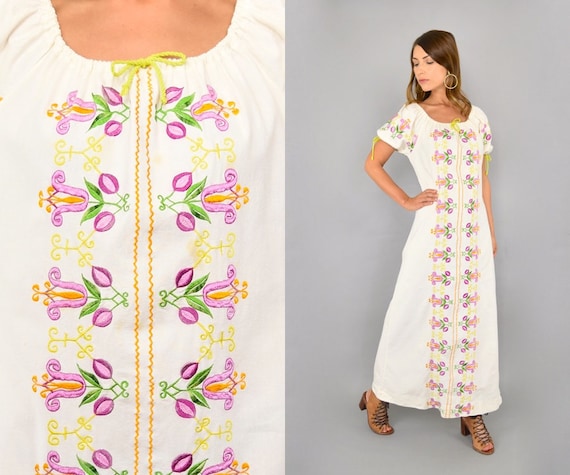 70's Embroidered Maxi Dress