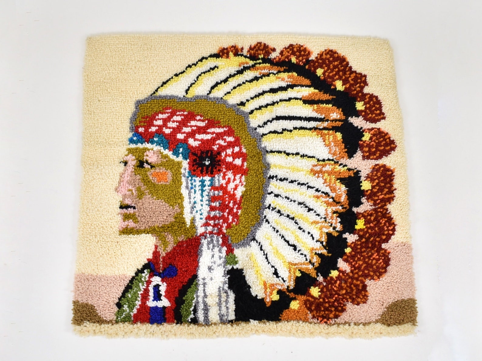 70's Latch Hook Native American Wall Hanging Etsy