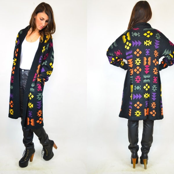 AZTEC navajo VIBRANT cardigan duster JACKET, osfa