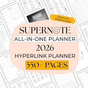 Supernote alles-in-één digitale planner 2026| Productiviteitsplanner, dagboek, wellness, zelfzorg, sjablonen voor positieve supernotes (directe download)