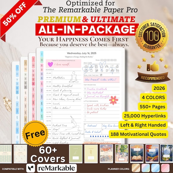 reMarkable Paper Pro Templates 2026 | Monthly, Weekly, Daily Planner| Calendar, Fitness, Wellness, Self-Care, Productivity Planner