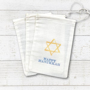 Hanukkah Gift Bags 8 cloth bags for party favors or gifts Rustic shabby chic decoration for Jewish holiday celebration Hand stamped image 9