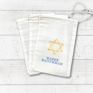 Hanukkah Gift Bags 8 cloth bags for party favors or gifts Rustic shabby chic decoration for Jewish holiday celebration Hand stamped image 2