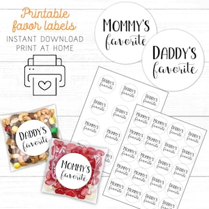 Printable Labels for Baby Shower Favors - Mommy and Daddy Favorite, download pdf and print at home, DIY favors, instant download
