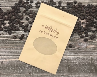 A Baby Boy is Brewing, Coffee Favor Bags for Baby Shower - Kraft coffee bags for party guest gift - Zip top coffee bags, Gender Reveal Idea