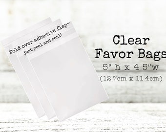 Clear party favor bags - 25 Food safe bags for candy, cookies, or donuts - Self sealing treat bags for wedding, birthday, or holiday