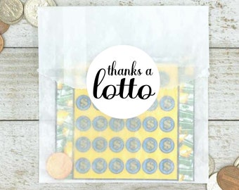 Lottery Favor Bags - Set of 20, Thanks a Lotto labels and optional bags - fun gift for guests, thank you gift, party shower or wedding favor