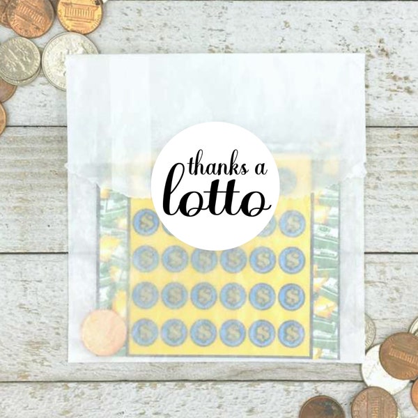 Lottery Favor Bags - Set of 20, Thanks a Lotto labels and optional bags - fun gift for guests, thank you gift, party shower or wedding favor