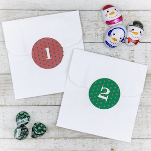 Advent Calendar Kit - Christmas countdown stickers and favor bags, advent calendar, kids advent activity, holiday gift wrap, DIY advent gift