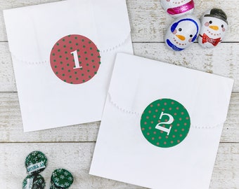 Advent Calendar Kit - Christmas countdown stickers and favor bags, advent calendar, kids advent activity, holiday gift wrap, DIY advent gift