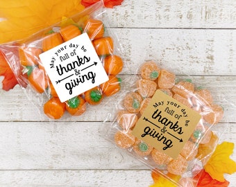 Thanksgiving favors, stickers and bags, set of 20, Thanks and Giving, Matte white, Kraft brown, autumn decor, table decoration, rustic chic