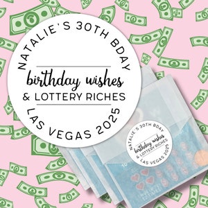 Personalized Lotto Ticket Favor Labels and Bags - Birthday Wishes and Lottery Riches - Set of 20 stickers, optional bags, custom message