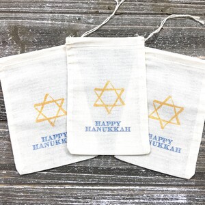 Hanukkah Gift Bags 8 cloth bags for party favors or gifts Rustic shabby chic decoration for Jewish holiday celebration Hand stamped image 6