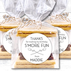 S'mores Birthday Party Favors - Personalized labels and bags, gift wrap for birthday, great gift for party guests, adult teen or child party