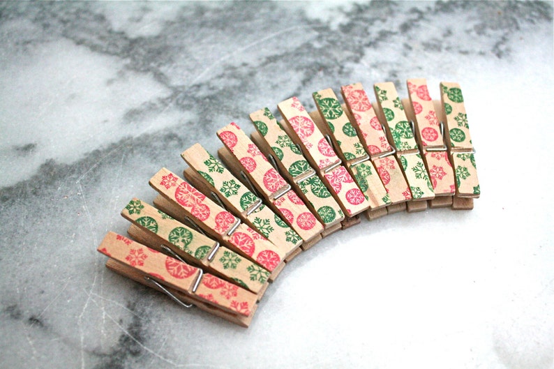 Mini Christmas Clothespins Set of 12 Hand Stamped Red and Etsy