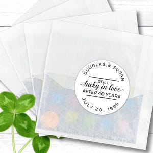 Personalized Lottery Ticket Favor Labels and Bags - Anniversary party favors, Still Lucky - Set of 20 favor stickers, optional envelopes