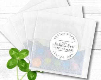 Personalized Lottery Ticket Favor Labels and Bags - Anniversary party favors, Still Lucky - Set of 20 favor stickers, optional envelopes