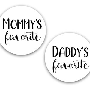 Baby Shower Favors 10 Mommy and 10 Daddy Favorites labels, fun gift for couples shower, add optional clear favor bags, guest gift stickers image 4