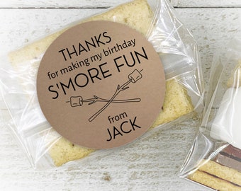 Birthday Party Favors - S'mores favor labels and bags, personalized gift wrap for birthday, great gift for party guests