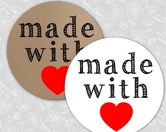 Made with Love Product Stickers, Gift Tags - 63 round labels for hand made, home made items, Etsy seller product sticker, packaging sticker