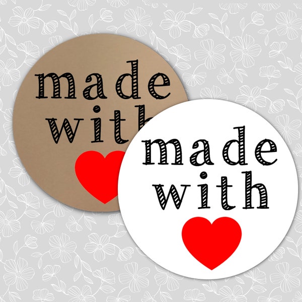 Made with Love Product Stickers, Gift Tags - 63 round labels for hand made, home made items, Etsy seller product sticker, packaging sticker