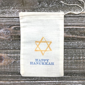 Hanukkah Gift Bags 8 cloth bags for party favors or gifts Rustic shabby chic decoration for Jewish holiday celebration Hand stamped image 8