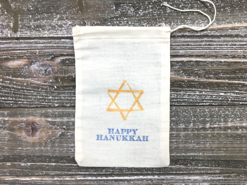 Hanukkah Gift Bags 8 cloth bags for party favors or gifts Rustic shabby chic decoration for Jewish holiday celebration Hand stamped image 8