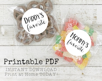 Printable Labels for Baby Shower Favors - Mommy and Daddy Favorite, download pdf and print at home, DIY favors, instant download