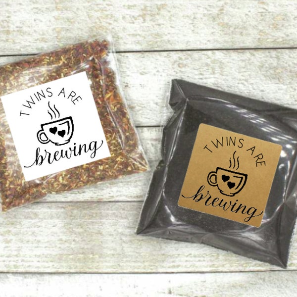 Twins are Brewing Baby Shower Favors - 20 stickers for coffee or tea favors, gift for shower guests, multiples shower, couples shower