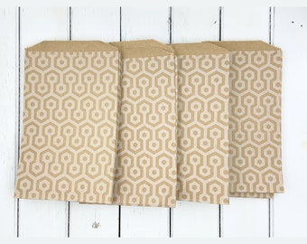 Kraft Paper Gift Bags - 100 brown kraft Middy Bitty Bags, white honeycomb, bulk gift bag, favor bag, rustic gift wrap, 5x7.5 inches