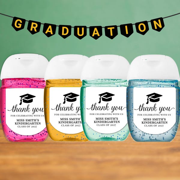 Graduation Party Favors - Mini Hand Sanitizer Labels - 30 Personalized Stickers for Graduate - PocketBac Sized, gift for guests