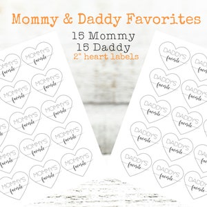 Baby Shower Favors Mommy and Daddy's Favorites, heart shaped stickers and bags, cute couples shower favor, gift for guests, gift labels image 2