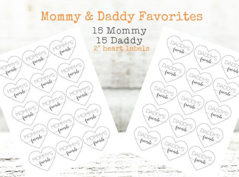 Baby Shower Favors Mommy and Daddy's Favorites, heart shaped stickers and bags, cute couples shower favor, gift for guests, gift labels image 2