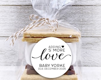 Baby Shower Favor - Adding S'more Love, treat labels with optional favor bags, perfect fun gift for party guests