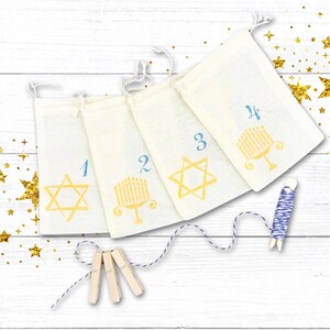 Hanukkah Countdown Calendar, 8 Night Advent Bags with Numbers – Jewish Holiday Gift Set, DIY Fillable Pouches for Family Tradition