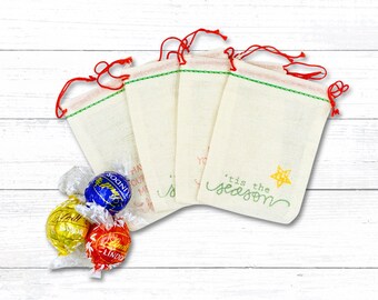 Holiday Gift Bags - 10 hand stamped mini bags for cash, candy, tips or trinkets