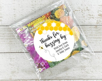 Personalized Baby Shower Stickers - 20 gift labels, Thanks for Buzzing By, gift tag for guests, honey or flower seed party favors