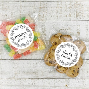 Baby Shower Favors - 10 Mom and 10 Dad Favorites labels, fun gift for couples shower, add optional clear favor bags, guest gift stickers