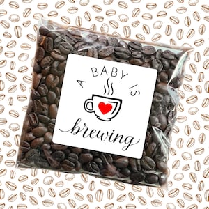 Baby Shower Favors - A Baby is Brewing stickers - Set of 20 labels with optional favor bags - Bulk coffee or tea gift for guests