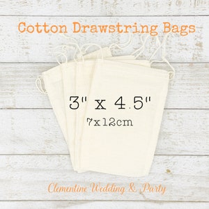 Cotton Drawstring Gift Bags Natural cotton bags for party favors, gift wrap, product packaging, jewelry bag. Muslin bags made in USA. image 1