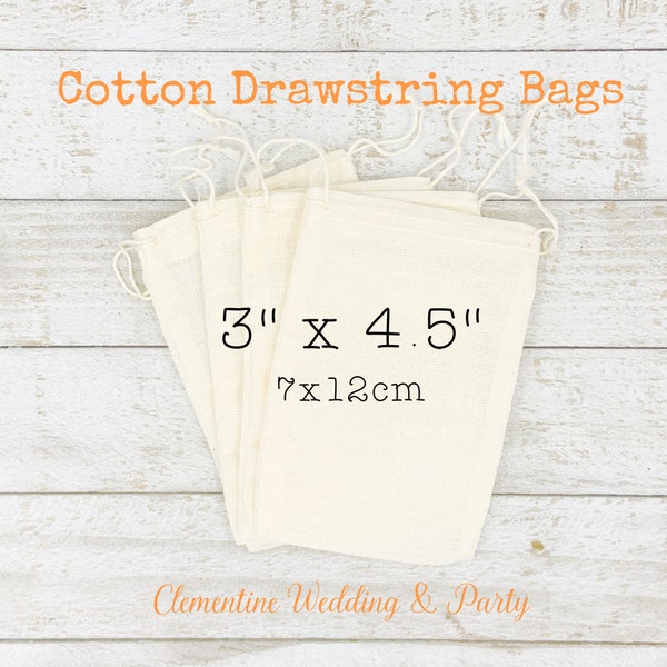 Cotton Drawstring Gift Bags - Natural cotton bags for party favors,  gift wrap, product packaging, jewelry bag.  Muslin bags made in USA.