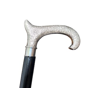 Vintage Black Wooden Walking Stick – Silver Brass Derby Handle, Foldable, Handmade Cane for Men & Women