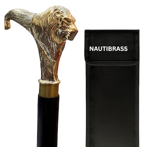 Solid Brass Lion Head Handle Wooden Walking Stick Cane Vintage Designer Handmade