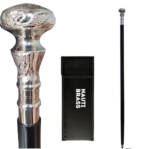 Vintage Black Wooden Walking Stick – Silver Brass Derby Handle, Foldable, Handmade Cane for Men & Women