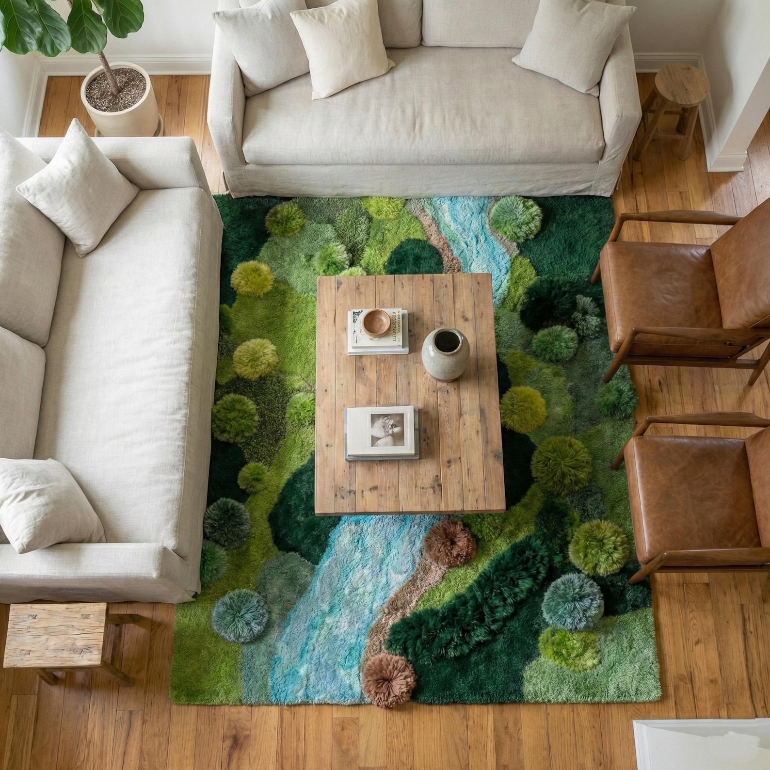 Hand Tufted Moss Rug – 3D Nature Landscape Wool Carpet, River Inspired ...