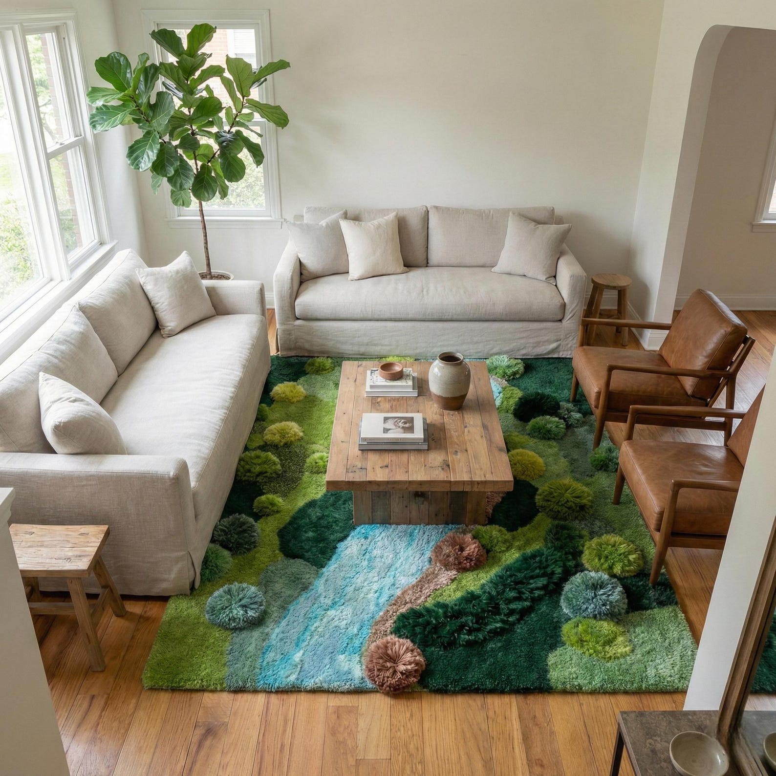 Hand Tufted Moss Rug – 3D Nature Landscape Wool Carpet, River Inspired ...