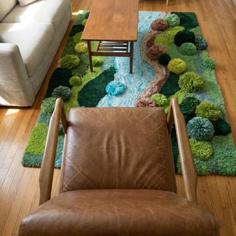 Hand Tufted Moss Rug – 3D Nature Landscape Wool Carpet, River Inspired ...